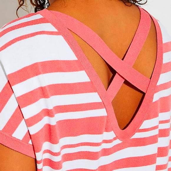 NWT Criss Cross Coral Stripe Sweater Top Sz 20 #6S - Picture 2 of 8